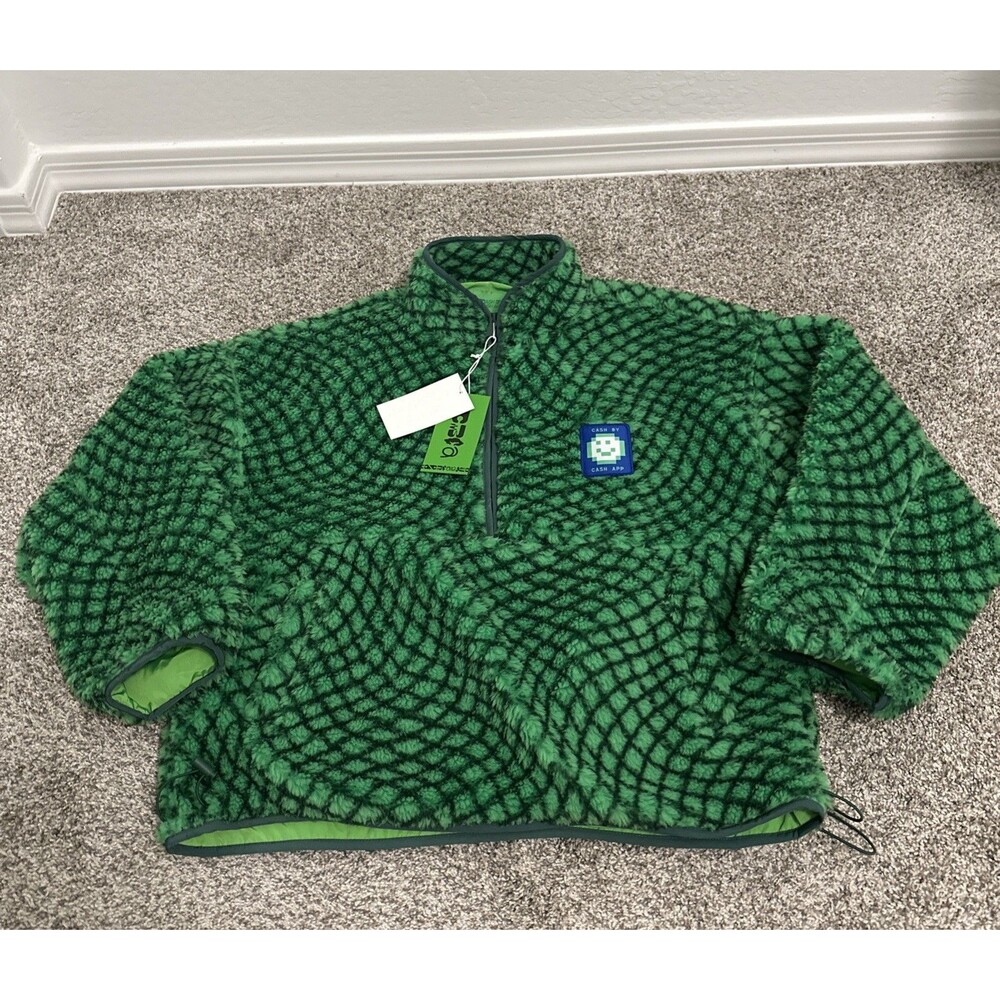 Cash By Cash App Jacquard Weave Green Sherpa Zip Up Jacket Men’s Size Small NWT